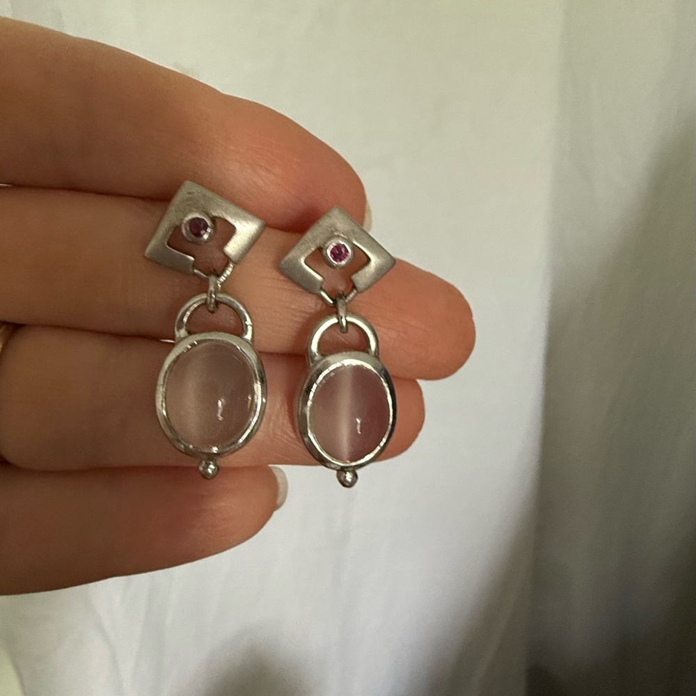 925  Silver Moonstone Ruby  Earrings